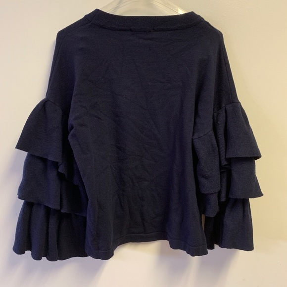 Deja Vu ruffle sleeve cropped sweater navy blue - Picture 3 of 4
